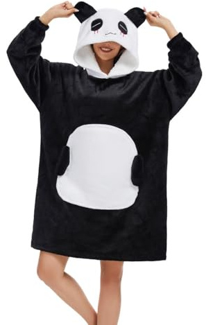 Chuangminghangqi - Coperta in pile con maniche e cappuccio, comoda e calda per l'inverno, per divano, unisex, oversize, con stampa animale, pullover, divertente, felpa gigante, per donna, panda, L
