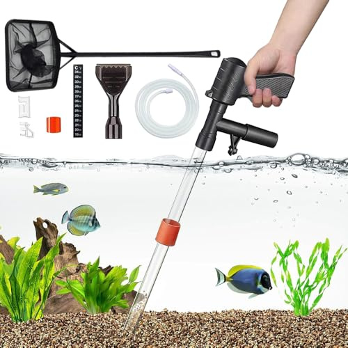 Dhqkqg Limpiador de Grava para Acuario, Limpiafondos Acuario, Multifuncional Acuario Cambiador de Agua, Control Neumático, para Acuario Limpiador Cambio de Agua Lavado de Arena y Absorción de Heces