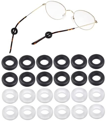 24 Pcs Silicone Round Glasses Ear Grips, Black/White Non Slip Glasses Grips, Universal Ear Glasses Grips, Anti-Slip Eyeglass Arm Grips for Sports, Daily Wear & All Glasses Accessories