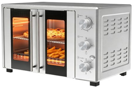GTKZW Minihorno eléctrico de 38 litros, 1600 W, con doble puerta, 3 modos de calentamiento, termostato de 70 °C a 250 °C y temporizador de 60 minutos, horno pequeño para pizza, pollo asado y hornear