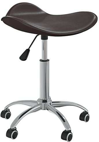 XHNIFBN Silla de oficina marrón de piel sintética sin reposabrazos, silla giratoria de altura ajustable con ruedas, moderna silla cosmética para oficina en casa y estudio