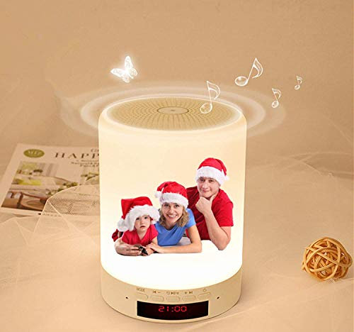 Kundenspezifisches Foto Nachttischlampe Stimmungslicht mit Bluetooth Lautsprecher, USB Wiederaufladbar Smart Touch Control Nachtlicht Musik Spielen Tischlampe für Schlafzimmer Kinder Geschenk