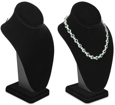 MOOCA 2 Pcs Deluxe Medium Necklace Chain Jewelry Bust Display Holder Stand, Necklaces Display Mannequin, Bust Stand, 6 3/8 W x 4 1/4 D x 10 H in, Black Velvet
