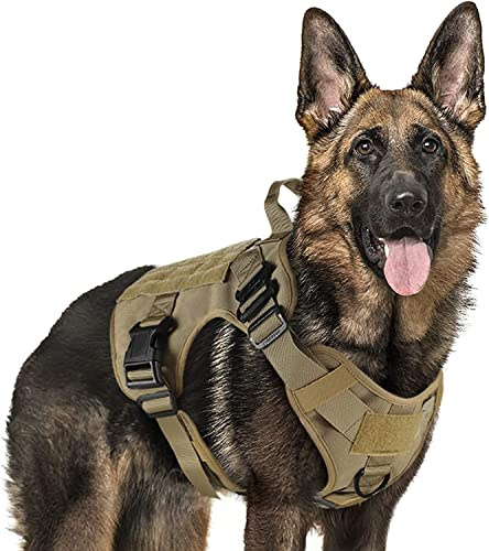 rabbitgoo Arnes Táctico Perro Grande Arnes Antitirones Militar Malla Transpirable Chaleco para Adiestramiento con 2 Anillos Ajustables con Técnica Molle para Adiestrar, Caminar, Cazar Marrón XL