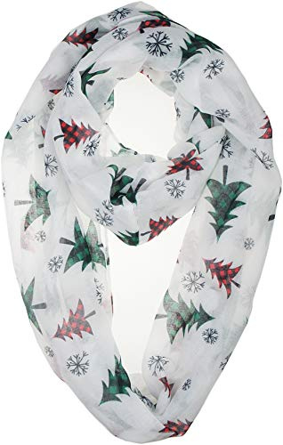 VIVIAN & VINCENT Fall Winter Soft Lightweight Holiday Sheer Infinity Christmas Scarf for Women Girls Plaid Christmas Tree Red and Green