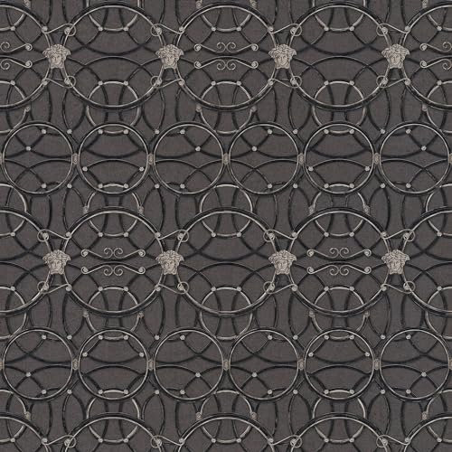 Barocktapet Profhome 370494-GU fibertapet slät med ornament glänsande silver svart 7,035 m2