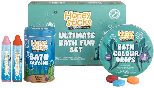 Honeysticks Juego de baño de lo más Divertido - Crayones de baño no tóxicos, y Pastillas de Colores para el baño, para Horas de diversión Creativa en la bañera - Set de Regalo Ideal para niños