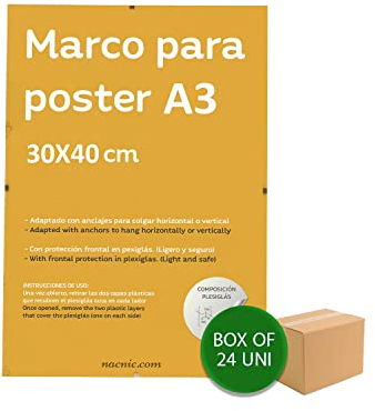 Nacnic - Confezione da 24 cornici trasparenti in vetro acrilico senza bordi | protezione e espositore di fotografie, fogli, poster e decorazione per soggiorno, camera da letto o ufficio | 30 x 40 cm