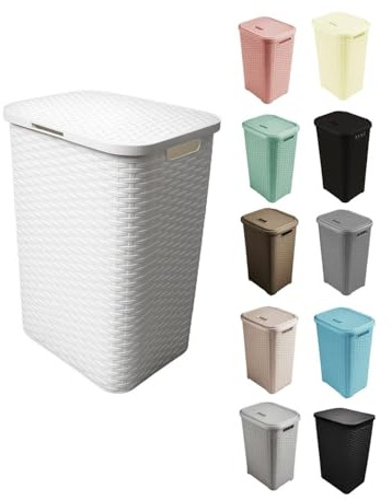 JARDIN202 - Cesto Ropa Sucia Pongotodo con Tapa y Asas | Cesta Colada Plástico Ratán | Cubo Ropa Sucia Ventilado | Baño Dormitorio | 38L/60L | 60 litros (Blanco)