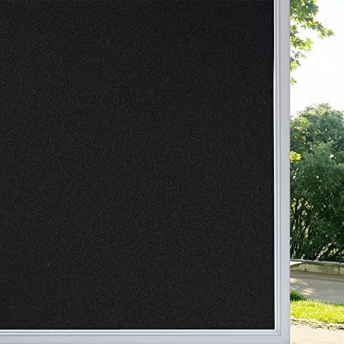 rabbitgoo Blackout Window Film Privacy, Frosted Black, 90x400cm | Black Out Day and Night Glass Sticker Vinyl Covering for Glass Doors, Light Blocking UV Protection Dark
