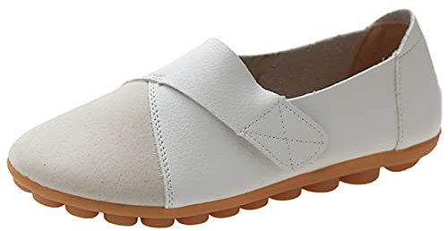 OALEEN Chaussures Ballerines Femme Confortable Plates Style Cuir Daim Souple Scratch Eté Travail Mariage Soirée Beige 38