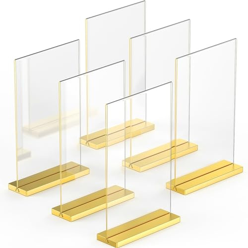 5x7 Luxurious Acrylic Gold Frames, 6 pack, Stunning Photo Displays, Enhance Your Event Ambience with Exquisite Gold Table Number Holders, Showcase Memories in Style with Elegant Golden Sign Holder