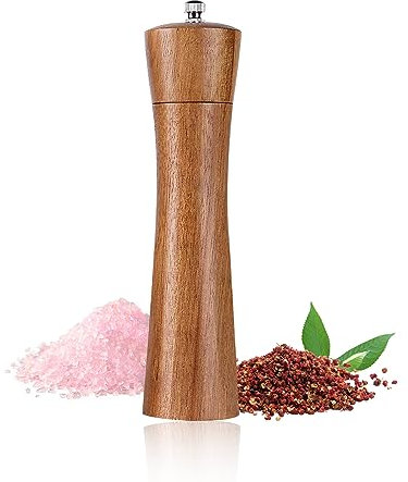 Macina Pepe,Macina Sale Legno,Macina Spezie Manuale,Macinapepe Regolabile Grossolanamente e Finemente,Nucleo di Macinazione in Ceramica (6 Pollici)