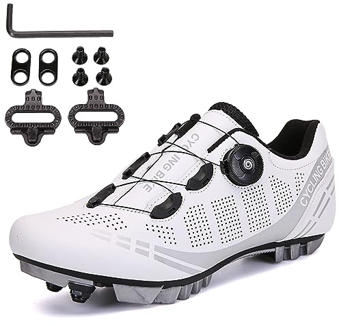 PENXZT Herren Mountain Bike Radsportschuhe Kompatibel mit Shimano SPD 2-Bolts Pedals MTB Schuhe Rennen innen und im Freien,Weiß,38 EU