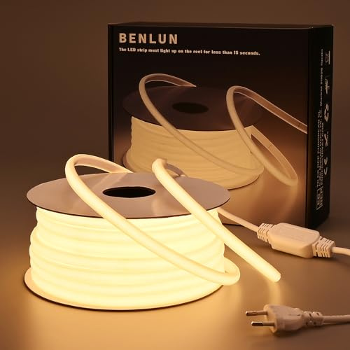 BENLUN Tira LED COB 220V Exterior Impermeable 20 Metros, 3000K Blanco Cálido Luces de LED 10W/M CRI 90+ Flexible Luz LED sin Transformador para Habitacion Techo, Decoración, Patio
