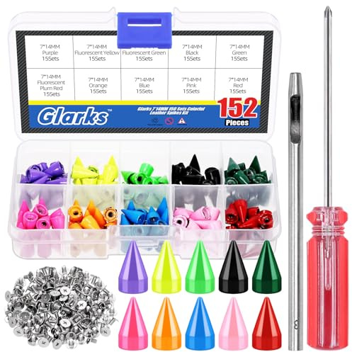 Glarks 150 Sets Colorful Cone Spikes Studs Kit, 14mm Punk Bullet Cone Studs and Spikes, Leather Metal Tree Screw Back Rivets for Leather Craft Clothing Shoes Belts Bags Pet Collars DIY Accessories