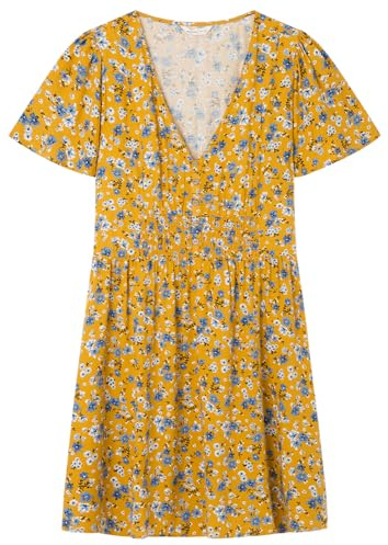 SPRINGFILED Vestido Corto Cintura Nido de Abeja, Vestido Mujer, Yellow, 38