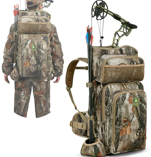 Wild Cedar Bow Hunting Backpack for Men, Saddle Camo backpack with Bow Holder, Compound Bow Hunting Bag for Deer and Elk Hunting