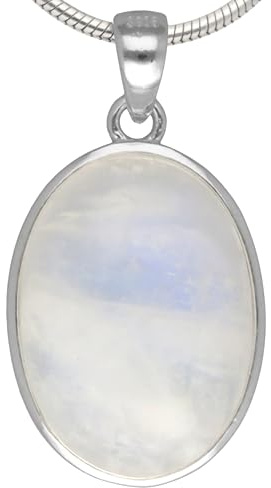 Lebensquelle Plus Rainbow Moonstone Oval Pendant | Genuine Gemstone Set in 925 Sterling Silver | 18 × 13 mm (White Labradorite)