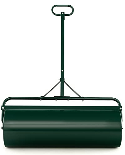 GYMAX 63L Rullo per Prato 90cm, Rullo per Giardino con Manico Regolabile e Protezione dalla Sporcizia, Rullo per Prato Riempibile con Acqua e Sabbia, Rullo per Prato 2 in 1 (Verde)