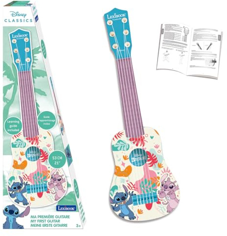 Lexibook, Disney Stitch, Ma première Guitare pour Enfant, 6 Cordes en Nylon, 53 cm, Guide Inclus, Bleu, K200D
