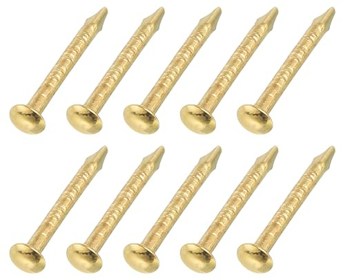 sourcing map 50Pcs Small Hardware Nails, 1 x 10mm Carbon Steel Round Head Nail Common Finishing Nail for Household Woodworking Picture Hanging DIY Projects, Gold