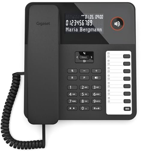 Gigaset Desk 600 - Schnurgebundenes Telefon mit 7 doppelbelegbare Direktwahltasten - Großes LCD-Display - 5 Wege Navigationstaste- Freisprechfunktion - MFV- oder Impulswahl, schwarz [Deutsche Version]