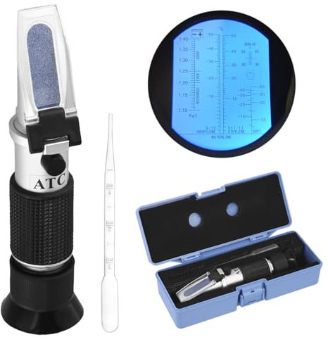 QWORK® 4 in 1 Rifrattometro antigelo, Tester per Liquido refrigerante a glicole etilenico e propilenico con misurazione Acido Batteria, per Auto, Industria