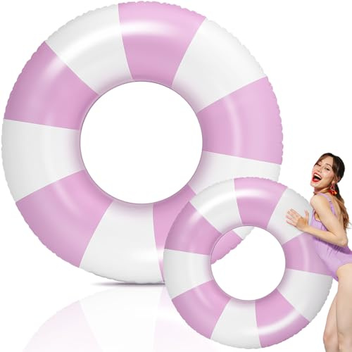 Leyndo 1 Pcs 47.24 Inch Giant Large Pool Float for Adults Purple Striped Pool Tubes Vintage Jumbo Inflatable Swimming Rings Summer Beach Bachelorette Wedding Party Decor