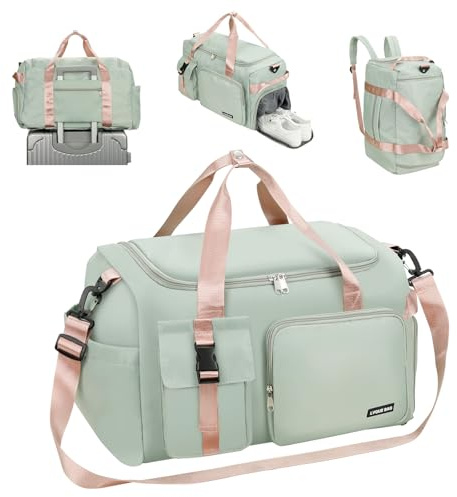 Cozary Sporttasche Herren Damen - 42L Groß Reisetasche - Wasserdicht Oxford-Gewebe - Mehrere Fächer - 3-in-1 Fitness Tasche mit Schuhfach und Nassfach - Ideal für Training Reise Business - Grün
