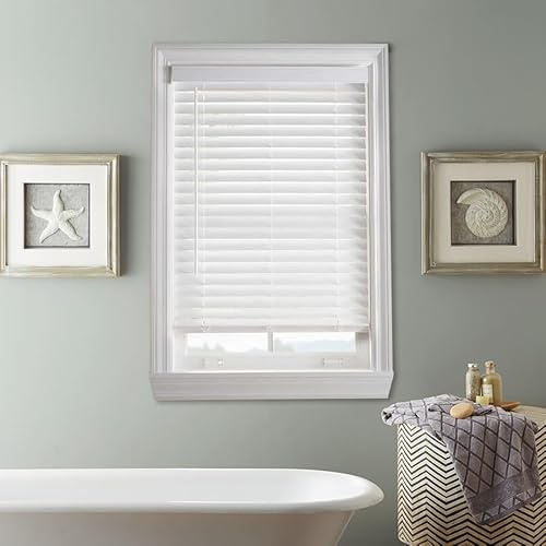 2 Inch Faux Wood Blinds White Cordless, Custom Cut – Window Blinds for Indoor Windows & Doors, Room Darkening, Inside Mount and Outside Mount Blinds & Shades
