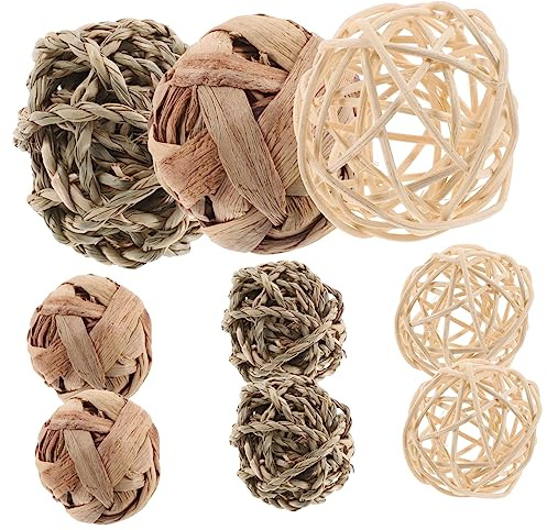 VILLFUL 9 Stück Teiliges Handgefertigtes Kauspielzeug für Kaninchen und Kleintiere Natürlicher Strohpellet Ball zur Zahnpflege Sicheres Zubehör für Hamster Meerschweinchen und Chinchillas