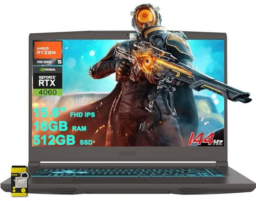 MSI Laptop delgada A15 para juegos de 15.6 pulgadas FHD IPS 144Hz AMD Hexa-core Ryzen 5 7535HS 16GB RAM 512GB SSD GeForce RTX 4060 retroiluminado USB-C Wi-Fi6E Win11 con hub ICP