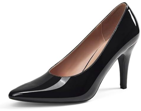 GENSHUO Scarpe con Tacco Alto da Donna Stiletto Pumps Nero Oro Marrone Punta Chiusa Slip-On Eleganti Scarpe Basic Classiche Matrimonio Lavoro Ufficio Festa Comode, Vernice Nera， 38.5 EU