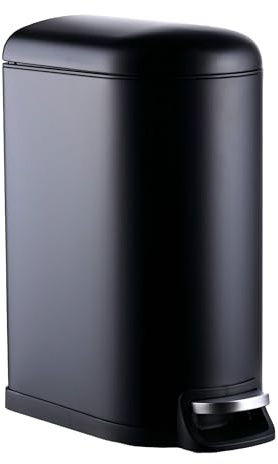 Relaxdays Papperskorg, 10 liter, automatisk sänkning, avtagbar innerhink, kosmetisk hink med lock, badrumshink, svart