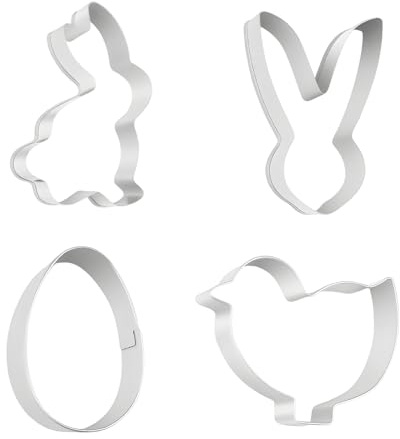 Emporte-Pièces de Pâques - 4 Pcs Mini Emporte Pièces en Acier Inoxydable 304 pour Biscuits, Gâteaux, Pâtisserie - Découpes en Forme de Lapin, Oiseau, Tête de Lapin et Œuf