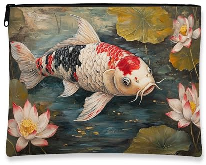 Bolsa de cosméticos con diseño de pez carpa, bolsa de maquillaje floral vintage artística para mujer, organizador portátil de lona con cremallera, bolsa de aseo de viaje de primavera, Varios colores
