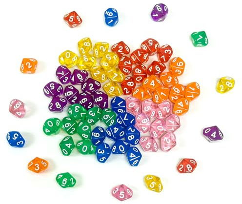 Lot de 60 dés polyédriques multicolores D10 pour jeux de table D&D/RPG/MTG Table Games Board Game Card Game Role Play pour activités de divertissement, réunions de famille, locaux de loisirs