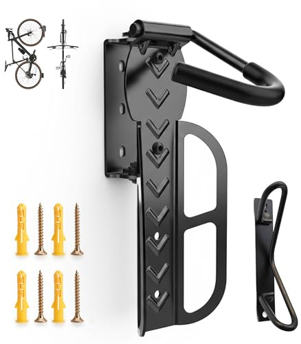 Soporte Bicicleta Pared Giratorio 180° Acero Resistente – Gancho Vertical Plegable Ahorra Espacio, Protección Antirayaduras, Montaje Seguro con Guía QR – Garaje Hogar – 1 Unidad