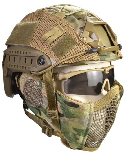 JFFCESTORE MH Updated Version Fast Tactical Helmet Combined with Foldable Half Face Mesh Mask and Goggles for Paintball CS Game Set (cp)
