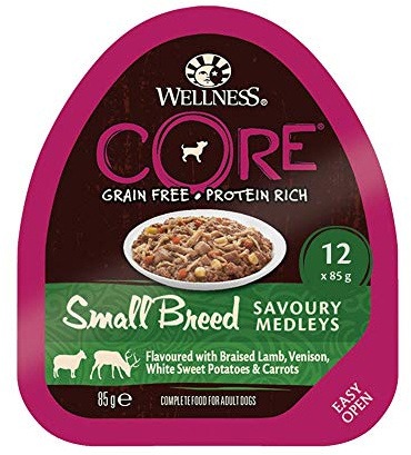 Wellness CORE Small Breed Savoury Medleys – lamm och vilt – 12 x 85 g – Våtfoder för små hundar – även lämplig som bäddmadrass – naturlig och kornfri våt hundmat – inget tillsatt socker
