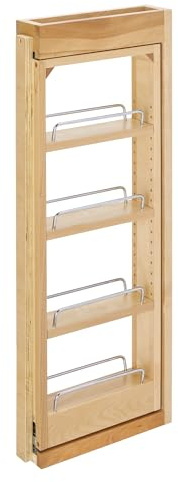 Rev-A-Shelf 3W x 30H Pullout Shelf Organizer for Between Wall Kitchen Cabinets, Filler Spice Rack & Seasoning Storage Holder, Maple Wood, 432-WF-3C