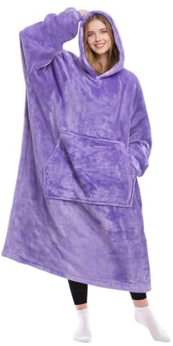 KPBLIS Manta con Capucha para Mujeres y Hombres, Sudadera con Capucha de Gran tamaño, Manta de Forro Polar Gigante cálida y acogedora con Mangas y Bolsillo Gigante para Adultos y niños, Color Morado