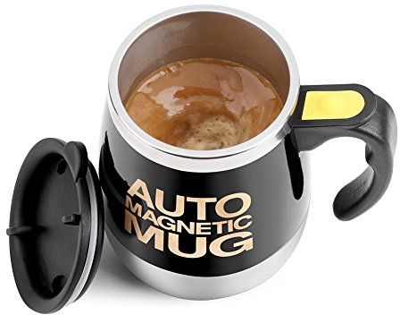 Greensen Auto Magnetic Mug, Elektrischer Selbstrührender Kaffeebecher Automatische Magnetische Tasse Aus Edelstahl für Kaffee Tee Kakao Milch Heiße Schokolade Protein 13x9.3x6.5cm Schwarz