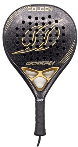 SideSpin Padelschläger Golden 12K Full Carbon Sand, Leistung + Kontrolle + Effekt, Unisex, Erwachsene, Schwarz, Gold, Universal