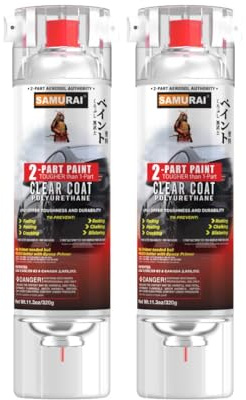 SAMURAI 2-Part Polyurethane Spray Paint Clear Coat for Car - 11.3 Ounce UV Resistant and Rust Resistant Polyurethane Spray (FLAT CLEAR, Pack of 2 Cans)