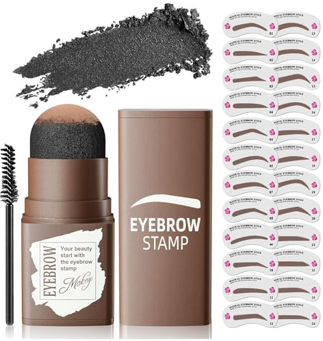 Eyebrow Stamp Stencil Kit - Eye Brow Stencil Kit for Beginners, Brow Stencil and Stamp Kit Long-lasting, Smudge-Proof & Waterproof, 24 Reusable Eyebrow Shapes Stencils for Perfect Brow (Dark Black)
