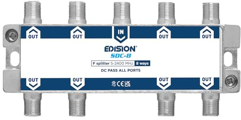 EDISION SDC-8 Partitore Antenna TV 8 uscite, splitter Satellitare e TV con connettore F, Distributore di Segnale TV, Frequenze 5-2400Mhz, DVB-S2, DVB-T2, DVB-C, Passaggio di DC, 8-Vie