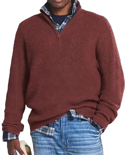 NAKEAH Jersey casual con cremallera para hombre en cachemira, con cremallera amplia y cuello alto, jersey con cremallera 1/4, rojo, 4X-Large