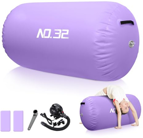 NO. 32 Air Roller Inflatable Gymnastics Barrel 100x60CM with Electric Air Pump – Tumbling Mat for Backbend, Yoga, Gymnastics, Home & Gym, Backflip Practice, Portable Storage